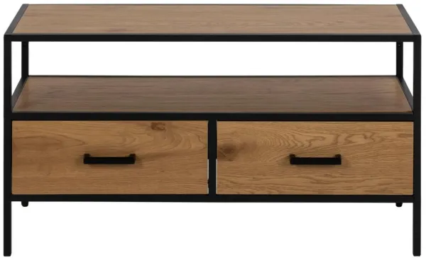 ACT NORDIC Seaford TV-bord, m. 1 hylde og 2 skuffer - natur vildeg melamin og sort metal (90x35)